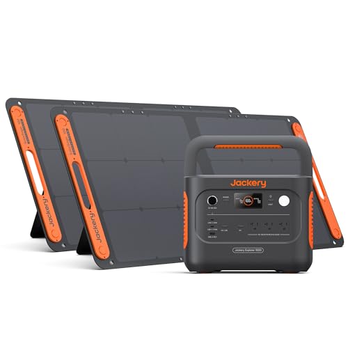 Jackery Solar Generator 1000 v2 with 2x100W Solar Panel,1070Wh Portable Power Station LiFePO4 Battery,1500W AC/100W USB-C Output,1Hr Fast Charge for Outdoor,Off-Grid Living,RV,Emergency