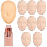 Makeup Practice Face Set,8 Pcs Silicone Mannequin Face, 1 Practice Face Board and 8 Makeup Brushes for Beginner to Practice Face Paint, Permanent Makeup, Art Creation