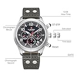 NAVIFORCE Mens Solar Powered Sports Chronograph Watch Military Tactical 12/24 Hour Time Luminous Hands Leather Strap Wristwatch 5ATM Waterproof