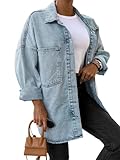 Saodimallsu Women's Oversized Denim Jackets Casual Button Down Long Boyfriend Jean Coats Blue Medium