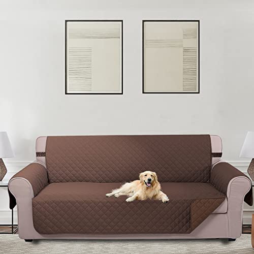 U-NICE HOME Reversible Sofa Cover Couch Cover for Dogs with Elastic Straps Water Resistant Furniture Protector for Pets Couch Cover for 3 Cushion Couch (Sofa, Chocolate/Chocolate)