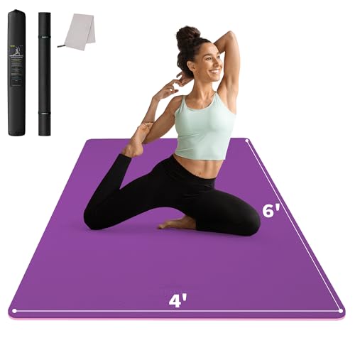 CAMBIVO Large Yoga Mat (6'x 4'), Extra Wide Workout Mat for Men and Women, 1/3 &1/4 Thick Exercise Fitness TPE Mat for Home Gym, Yoga, Pilates, Workout (Plum), 6mm