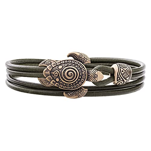 Maori Leather Bracelet with Sea Turtle Armband for Men and Women Polynesian Nautical Tribal Beach Ocean Jewelry Gift for Him and Her (M - 6.7"-7.3" (17cm -18cm))