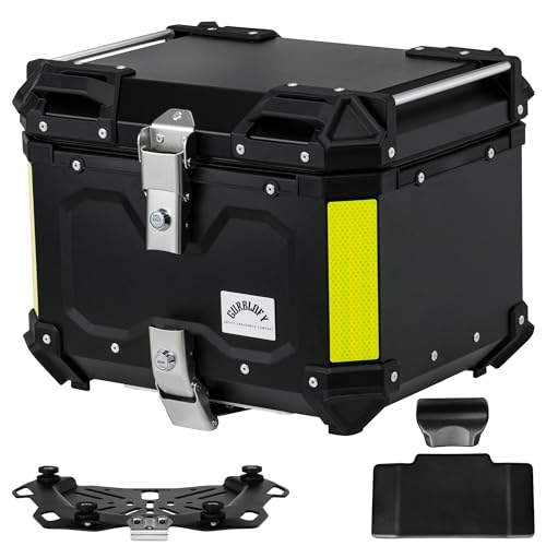 Gurblofy Motorcycle Top Case, 45L Aluminum Motorcycle Trunk, Tail Box Bag with Anti-Theft Lock System, Waterproof, Rustproof and Dustproof, Easy Installation with Universal Bracket, Black