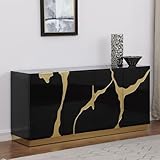 Best Master Furniture Taylor High Gloss Lacquer Sideboard/Buffet with Gold Trim, Black