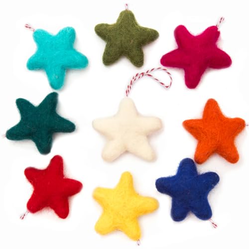 Glaciart One Felt Star Ornaments | 1.5” Ready to Hang (9 Pcs) - Use as Home Wall Hanging Decor, Christmas Ornaments, Felt Star Garland, Party Decoration, Art & Craft Supplies - Essential Oils Ready