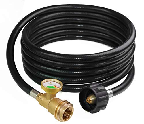 DOZYANT 12 Feet Propane Tank Hose Extension with Gauge Replacement for Gas Grill, Heater and All Other Propane Appliances, Acme to Male QCC/POL Fittings