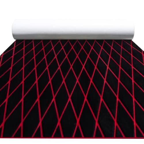FOCEAN Boat Flooring EVA Foam Boat Decking Marine Mat Non-Slip Self-Adhesive Flooring Sheet for Motorboat Kayak Surfboard Garden Swimming Pools, 94.5''x 47.2'', Black with Red Lines