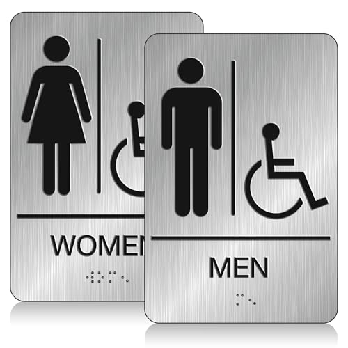 Bathroom Signs for Business with Double Sided 3M Tape - Aluminum Handicap Men and Women Bathroom Signs 9” x 6” for Offices, Businesses, and Restaurants