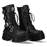 New Rock WALL373-S5 Mens Black Leather Platform Goth Boots 12