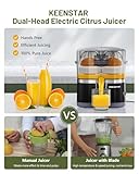 KEENSTAR Electric Citrus Juicer, Dual-Head Orange Juicer Squeezer with Power Cord, Portable Juicer with Cleaning Brush for Lemon, Grapefruit, High Juice Yield, One Touch Operation, Easy to Clean