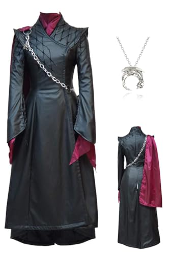 Suohuicp Women Daenerys Targaryen Cosplay Leather Robe Dress Necklace Battle Outfits Daenerys Halloween Costume (Black, Medium)