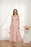 2024 Women's Summer Sleeveless Off Shoulder Floral Flowy A Line Maxi Dresses Pink Floral L