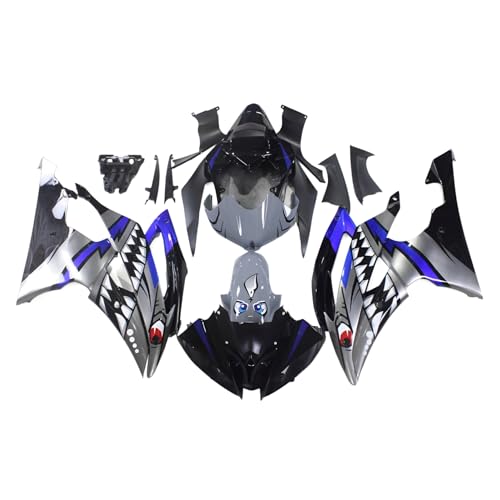 PPYRD Injection Fairings Fairing Kit For Yamaha YZF R6 2008 2009 2010 2011 2012 2013 2014 2015 2016 ABS Plastic Body Kit Motorcycle Bodywork Bodyframe(Shark Silver Blue)