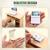 10 Pcs Miniature Dollhouse Furniture Accessories Include Mini Laptop Computer Miniature Book and Office Table Wooden Mini Dollhouse Furniture 1/12 Scale Miniatures Model Set for Dollhouse Study Room