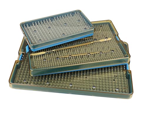 REEHUT 3Pcs Plastic Autoclavable Instruments Storage Box Sterilization Tray Case with Silicone Pad L/M/S Set Single Layer