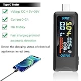 DKARDU USB Tester Type-C Interface Multi-Functional Digital Power Capacity Tester Voltage Current Meter DC 4.5-36V 0-5A Supports Fast Charging Protocols with Type C Connector Adapter USB Load