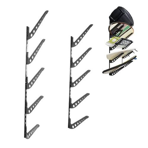 HIKULA 5 Board Surf Rack Wall Mount for Surfboard, Wakeboard, Snowboard Storage Adjustable Wall Hangers Boards Display