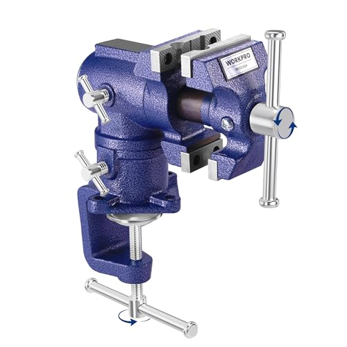 WORKPRO Dual Jaws Table Vise 2.5" & 1.5", 360° Swivel Clamp-On Bench Vise for Woodworking, Metalworking, DIY, Multi-position Small Portable Vise, Mini Vice Clamp for Workbench, Golf Club Regripping