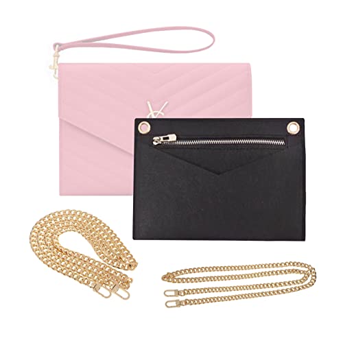 Divitize Conversion Kit compatible with Monogram Clutch, Insert with 120cm - 47" inches Premium Gold Chain, Wristlet Insert Wallet on Chain (Black)