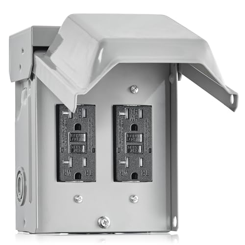 SURAIELEC Outdoor Electrical Outlet Box, Dual 20 AMP WRTR GFCI Receptacles, Rainproof 3R Enclosure, Weatherproof All Metal Outlet Cover, Power Plug for Garden, Outdoor Lights, ETL Listed