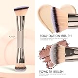 Dual-Ended Foundation Brush: Round & Angled Pro-Grade makeup brushes, 100% Vegan Synthetic Makeup Brush for Flawless Blending and Application of Liquid, Powder, Cream, Blush