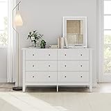 FOTOSOK White Dresser, Chest of Drawers, Modern 6 Drawer Double Dresser with Deep Drawers, Nursery Dresser for Baby, Wide Storage Organizer Cabinet for Living Room, Hallway,White