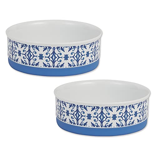 Bone Dry Ceramic Food Bowls, Non-Slip & Dishwasher Safe, Medium Set, 6x2, Blue Tile, 2 Count
