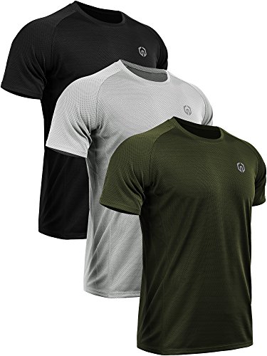 NELEUS Men's 3 Pack Mesh Athletic Running T Shirt,5033,Black,Grey,Olive Green,US L,EU XL