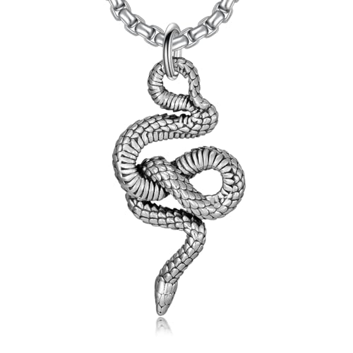 Lattd Snake Necklace 925 Sterling Silver Snake Animal Pendant Gothic Jewelry Gifts for Men Women