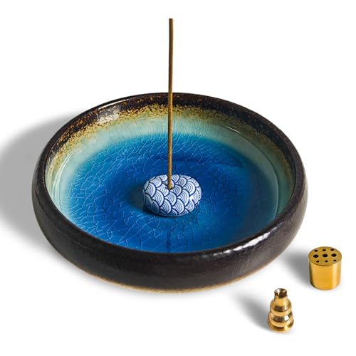 Tolivip Incense Holder for Sticks, Coil Incense, Sage Cones, Handcrafted Ceramic Incense Burner Holder, Ash Catcher, Smudge Bowl for Yoga Meditation Room Décor