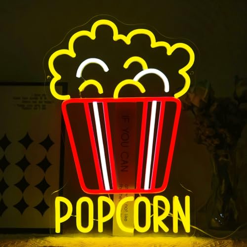 Virlusy Popcorn Neon Sign for Wall Decor Dimmable Food Led Lights Signs Snacks Led Signs for Cinema Decor Neon Light for Home Cinema Snack Shop Kitchen Video Room Cafe Home Bar Party Man Cave Decor