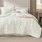 Bedsure Twin Comforter Set Ivory - Bed in a Bag Twin Size 5 Pieces, GentleSoft™ Pintuck Bed Set Gift for Family, Pinch Pleat Ivory Comforter with Sheets, Pillowcase & Sham