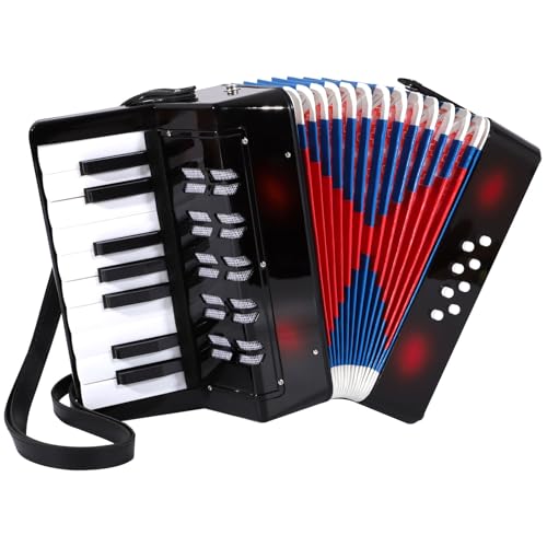 BGMUSER Accordion 17 Piano keys 8 Bass Button Kids Accordion Musical Instrument Mini Beginner Accordian Toy Gift (Black)