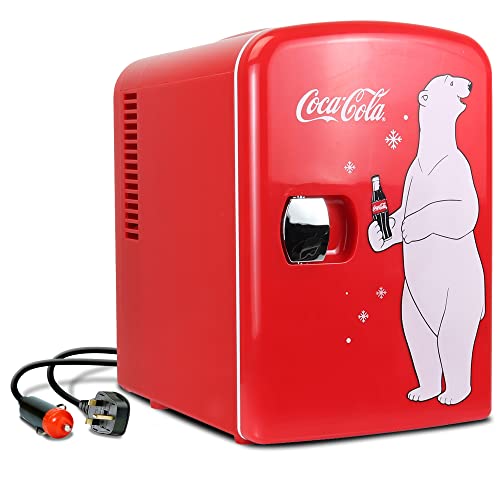 Coca-Cola 12V Portable 4L Cooler/Warmer, AC/DC Powered, Power Cords Included, Compact Travel Speaker and Personal Mini-Fridge, Unique Gift for Music-Lovers