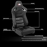 J2 Engineering J2-RS-002-BK Universal Reclinable Back Rest Racing Bucket Seats, 38" H X 21" W X 23" D, 1 Pair, Black