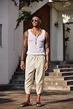 COOFANDY Men's Linen Harem Capri Pants Lightweight Loose 3/4 Shorts Drawstring Elastic Waist Casual Beach Hippie Yoga Trousers Beige