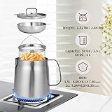 68oz 304 Stainless Steel Oil Filter Pot Large Capacity Versatile Oil Filter Vessel Heavy Duty Stainless Steel Bacon Grease Container Multi-function Frying net Tank for Kitchen Camping (68oz/2L)