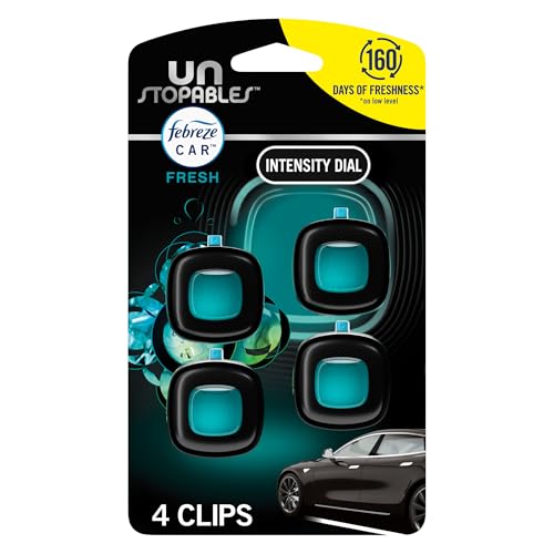 Febreze Unstopables Car Odor-Fighting Car Freshener Vent Clip Fresh Scent, .07 oz. Car Vent Clip, Pack of 4