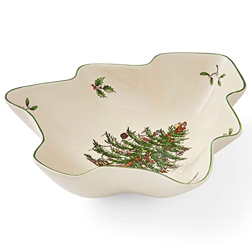 Spode Christmas Tree Serving Dish, 9-inch Tree-Shaped Bowl, Fine Earthenware, Dishwasher Safe, Decorative Christmas Serveware, Festive Tableware, Holiday Entertaining, Christmas Home Décor