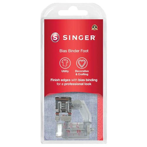 Singer Bias Tape Presser Foot – Adjustable Guide for Fabric Edges | Fits 1/4” to 3/4” Tape | Compatible with Zigzag & Straight Stitches | Easy Professional Edge Finishing