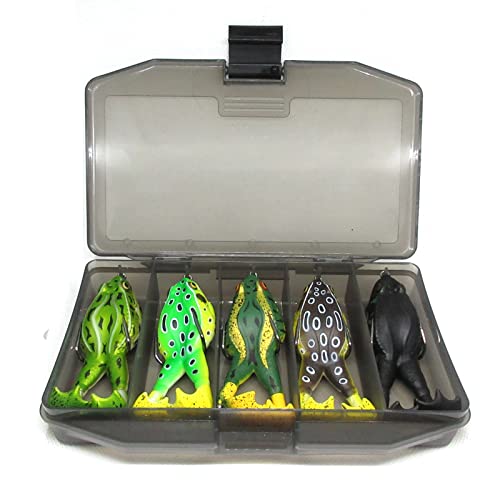 Spotlip 5pcs/Set Double Propellers Frogs Lure Soft Bait Soft Silicone Artificial Fishing Lures Floating Weedless Baits Kit 3.56 inch/13g Topwater Lure (A)