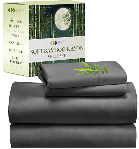 California Design Den Rayon from Bamboo Luxury Silk Cooling Sheets, Queen Size, Grey Bedsheets with Snug Fitted Deep Pockets