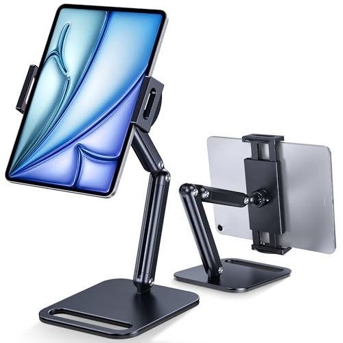 CreaDream Tablet Stand for iPad, Aluminum Tablet Holder with Heavy-Duty Base for Desk, Fully Adjustable Angle, Compatible with iPad Pro Air Mini, Galaxy Tab, Surface Pro, Kindle 4.7''-13", Black