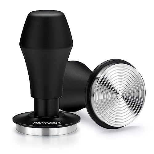 Normcore 51mm Espresso Coffee Tamper with Ripple Base - Spring Loaded Tamper - 15lb / 25lb / 30lbs Replacement Springs - Anodized Aluminum Handle and Stand