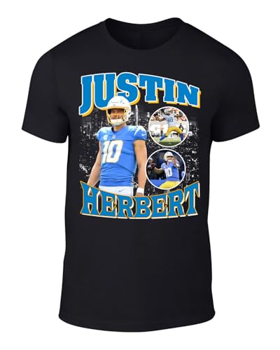 DTGVirgil Black Los Angeles Justin Herbert Bootleg Style Throwback Style T-Shirt Men's Adult Large