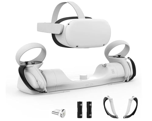 M AMVR Upgraded Charging Dock for Meta/Oculus Quest 2, Headset Display Holder and Controller Mount Station, with Magnetic Charging, with Adjustable Wrist Strap Accessories, 2 Rechargeable Batteries
