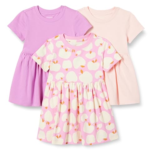 Amazon Essentials Toddler Girls' Short Sleeve Jersey Dress, Pack of 3, Mauve/Pink/Apples, 4T