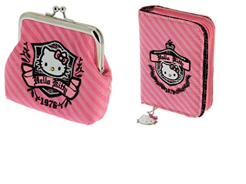 Hello Kitty Prep Clap Coin Purse and Zip Wallet Set., Pink, One Size