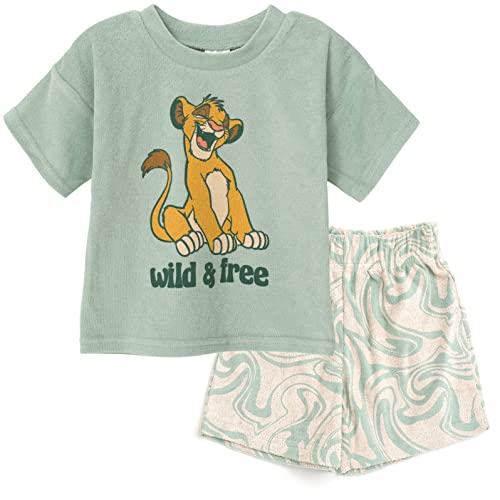 Disney Lion King Simba Toddler Boys French Terry T-Shirt and Shorts Outfit Set Green 5T